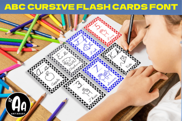 Cursive Handwriting Flashcards Checkered Font for Makers